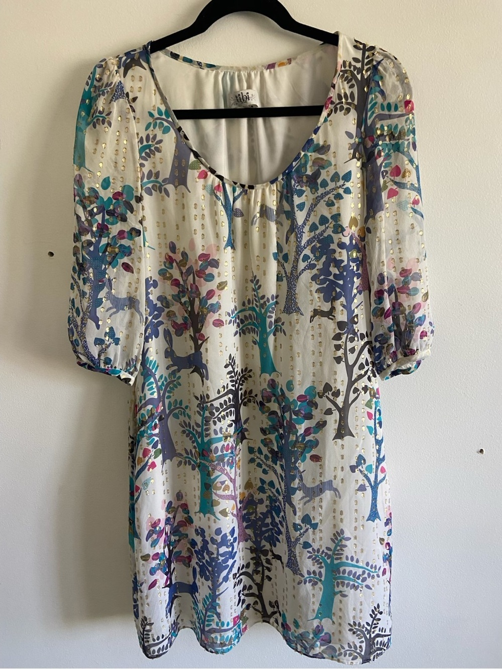 Tibi New York Mini Dress Silk Tree Woodland Print Flowy Lightweight Size 2
